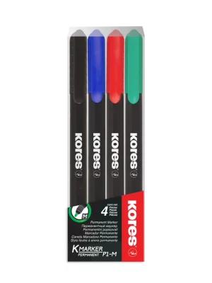 Permanentni medium marker, vlaknasti vrh, u providnoj futroli koja visi - 4/1 mešane boje (crna, plava, crvena, zelena)